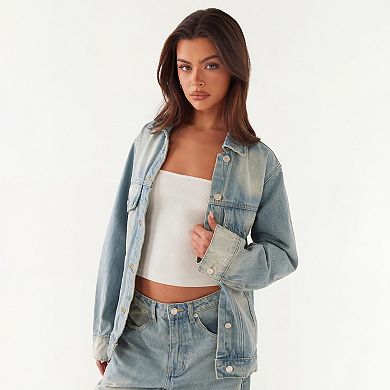 Women's Oversized Jeans Jacket Button Down Denim Coat