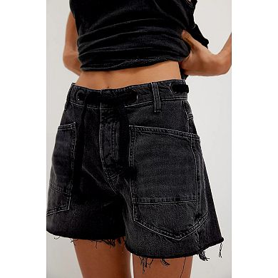 Women Casual Drawstring Wide Leg Denim Shorts