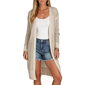 Women Long Cardigan Lightweight Hollow Out Long Sleeve Knit Outfits