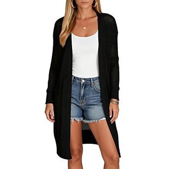 Women Long Cardigan Lightweight Hollow Out Long Sleeve Knit Outfits