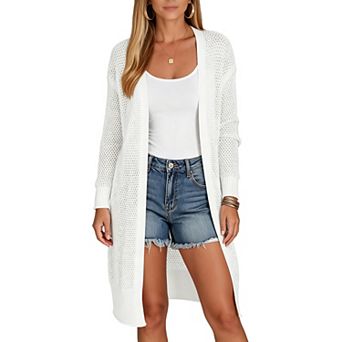 Women Long Cardigan Lightweight Hollow Out Long Sleeve Knit Outfits