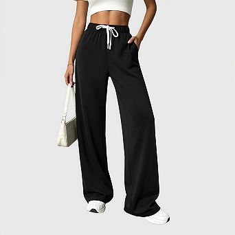 Womens Wide Leg Sweatpants Fall Spring Drawsting Baggy Jogger Athletic Trackpants