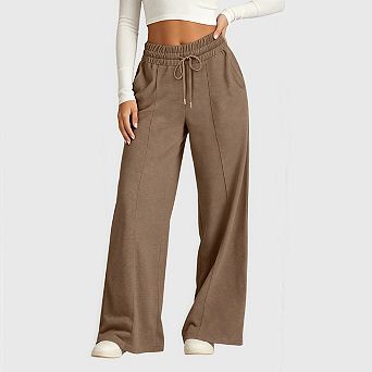 Women Wide Leg Sweatpants Casual High Waist Middle Crease Lounge Yoga Pants with Pockets