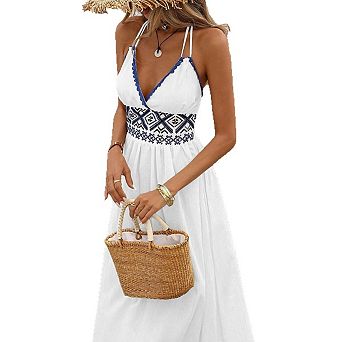 Women's Halter V Neck A Line Maxi Sundress Casual Summer Beach Vacation Maxi Dress