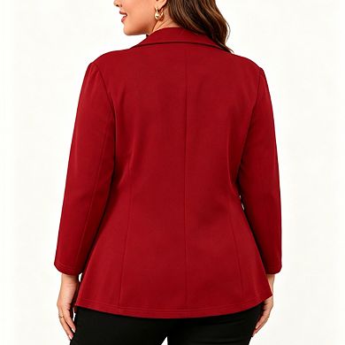 Plus Size Women Single Button Notched Lapel Blazer 3/4 Sleeve Soft Stretch Casual Office Jacket