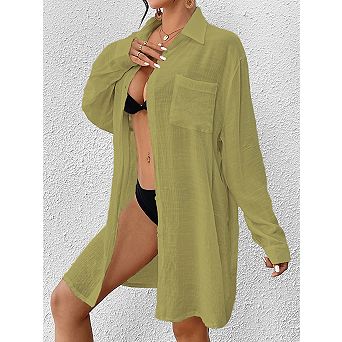 Women‘s Oversized Beach Cover Up Shirt, Lightweight Long Sleeve Swimsuit Top with UPF Sun Protection