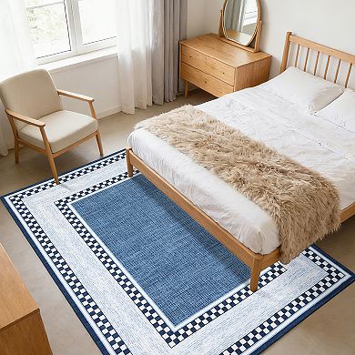 Washable Area Rug, Modern Grid Pattern, Non-Slip, Foldable, for Living Room, Bedroom, Dining Room