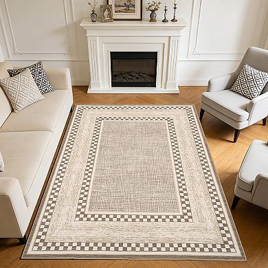 Washable Area Rug, Modern Grid Pattern, Non-Slip, Foldable, for Living Room, Bedroom, Dining Room