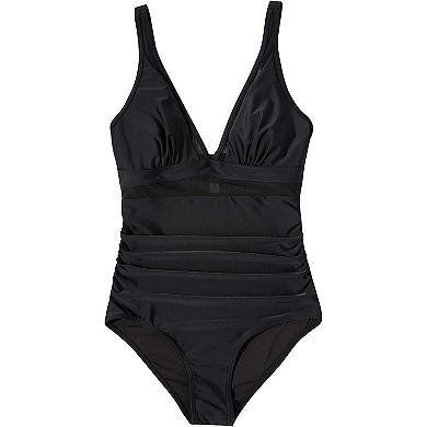 Women's Adjustable One-Piece Swimsuit with Open Back Detail, Ruched Sides and Supportive Straps