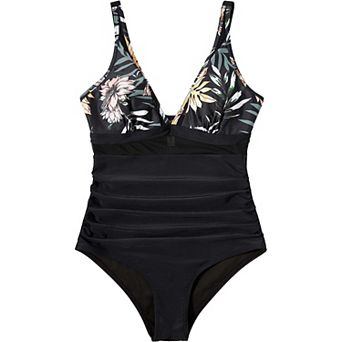 Women's Adjustable One-Piece Swimsuit with Open Back Detail, Ruched Sides and Supportive Straps