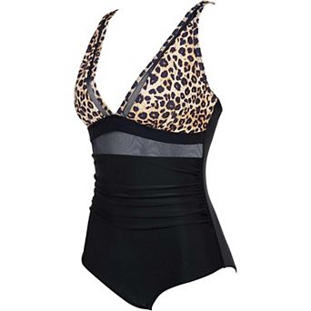 Women's Adjustable One-Piece Swimsuit with Open Back Detail, Ruched Sides and Supportive Straps
