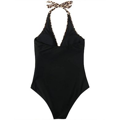 Women's Slimming Halter Tie Backless One-Piece Swimsuit with Tummy Control,V-Neck Front Cross Wrap