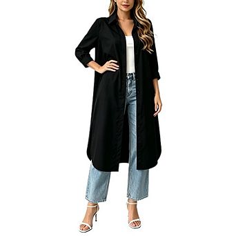 Women's 3/4 Sleeve Open Front Long Shirt Tunic Lapel Collar Side Slit Loose Casual Daily Wear