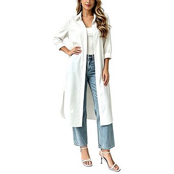 Women's 3/4 Sleeve Open Front Long Shirt Tunic Lapel Collar Side Slit Loose Casual Daily Wear