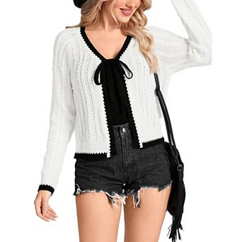 Womens Tie Front Knit Cardigan Long Sleeve Open Front Lightwight Outerwear