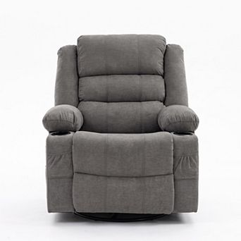 360° Swivel Rocker Recliner Chair Manual Glider with 3 Reclining Positions 2 cup Holders 4 Pockets