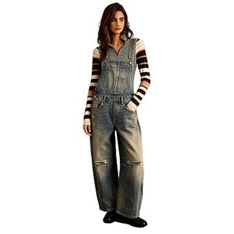 Women's Baggy Adjustable Strap Denim Overalls Wide Leg Jumpsuits