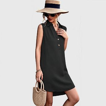 Womens Sleeveless Shirt Dress Summer Casual Button Down Beach Cover Up