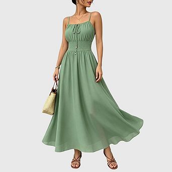 Women's Summer Maxi Dresses Boho Summer Wedding Guest Flowy Milkmaid Beach Vacation Outfits