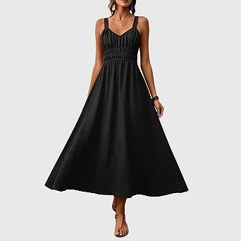 Women's Summer Pleated Maxi Dress Adjustable Straps Sleeveless Beach Vacation Outfits