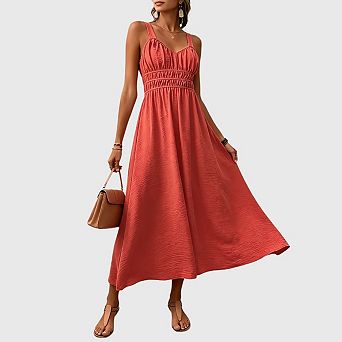 Women's Summer Pleated Maxi Dress Adjustable Straps Sleeveless Beach Vacation Outfits