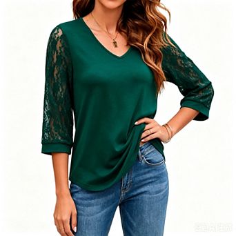 Women's Elegant V Neck 3/4 Sleeve Chiffon Blouses Tops Business Casual Work Office Shirts
