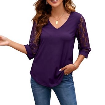 Women's Elegant V Neck 3/4 Sleeve Chiffon Blouses Tops Business Casual Work Office Shirts
