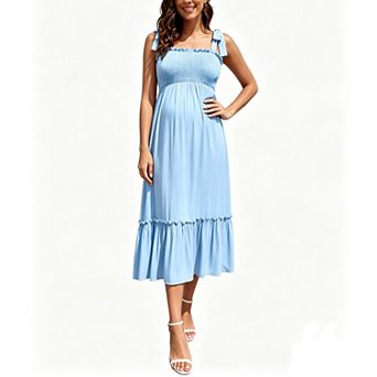 Women's Summer Adjustable Tie Strap Smocked Sun Soft Maxi Dress Casual Ruffle Cami Swing Long Dress