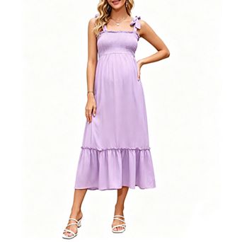 Women's Summer Adjustable Tie Strap Smocked Sun Soft Maxi Dress Casual Ruffle Cami Swing Long Dress