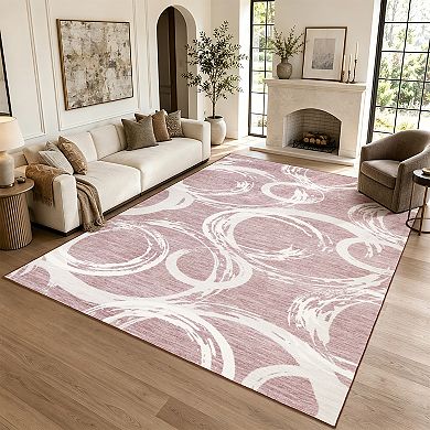 Soft Machine Washable Geometric Area Rug Modern Abstract Design, mark Resistant Carpet