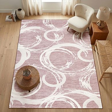 Soft Machine Washable Geometric Area Rug Modern Abstract Design, mark Resistant Carpet