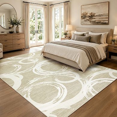 Soft Machine Washable Geometric Area Rug Modern Abstract Design, mark Resistant Carpet