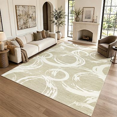 Soft Machine Washable Geometric Area Rug Modern Abstract Design, mark Resistant Carpet
