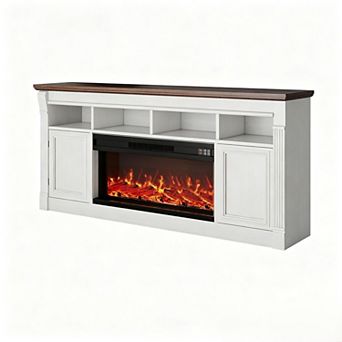 Farmhouse Living Room Entertainment Center, MDF PB and Metal Construction