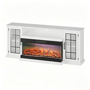 75 in Farmhouse Fireplace TV Stand - 3-Sided Glass, LED, for 85" TVs