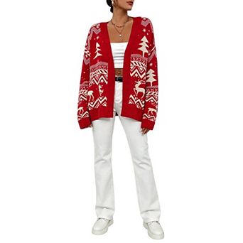 Womens Casual Christmas Cardigans Lightweight Long Sleeve Open Front Knit Cardigans Sweater Tops