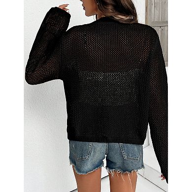 Women's Plus Size Knit Cardigan Tie Front Hollow Out Beach Cover Up
