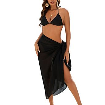 Women 3 pc Swimwear Set Halter Tie Side Bikini with Wrap Cover Up Skirt Vacation Beach Swim set