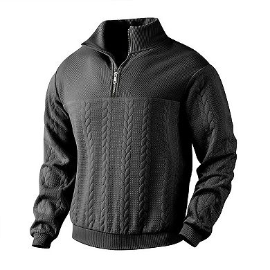 Men Quarter Zip Pullover Sweatshirt Stand Collar Long Sleeve Casual Warm Fall Winter Top