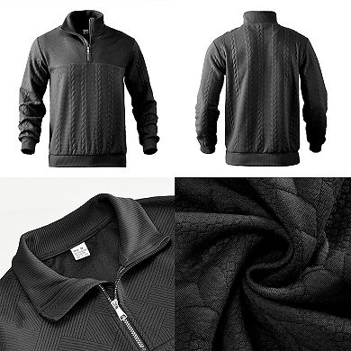 Men Quarter Zip Pullover Sweatshirt Stand Collar Long Sleeve Casual Warm Fall Winter Top