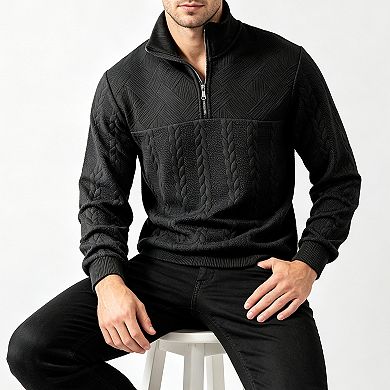 Men Quarter Zip Pullover Sweatshirt Stand Collar Long Sleeve Casual Warm Fall Winter Top