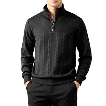 Men Quarter Zip Pullover Sweatshirt Stand Collar Long Sleeve Casual Warm Fall Winter Top
