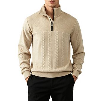 Men Quarter Zip Pullover Sweatshirt Stand Collar Long Sleeve Casual Warm Fall Winter Top