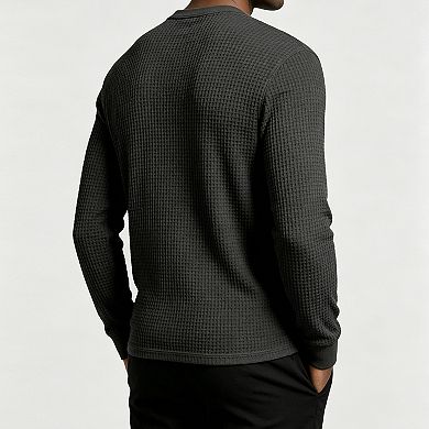 Men Waffle Long Sleeve Shirt Notch V Neck Casual Soft Lightweight Fall Daily Undershirt