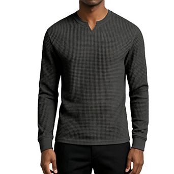 Men Waffle Long Sleeve Shirt Notch V Neck Casual Soft Lightweight Fall Daily Undershirt