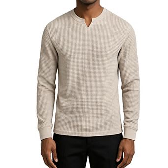 Men Waffle Long Sleeve Shirt Notch V Neck Casual Soft Lightweight Fall Daily Undershirt