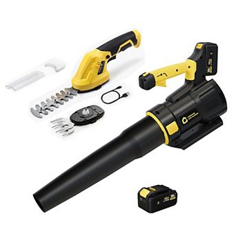 Powerful Wireless Garden Tool Set 7.2V Electric Hedge Trimmer & 20V Leaf Blower