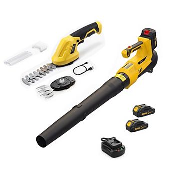Powerful Wireless Garden Tool Set 7.2V Electric Hedge Trimmer & 20V Leaf Blower
