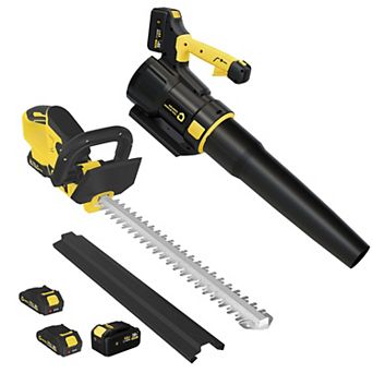 20V Cordless Garden Tool Combo, 22" Hedge Trimmer & 650 CFM Leaf Blower Set