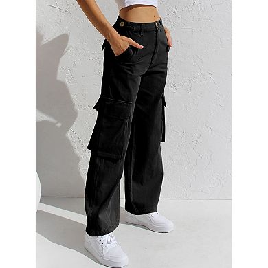Women Cargo Wide Leg Casual Pants with Side Pockets